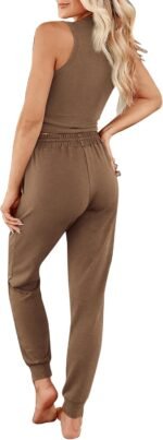 KIRUNDO 3 Piece Lounge Sets for Women Airport Travel Vacation Outfits Spring Cardigan Matching Sleeveless Top Jogger Pants - Image 3