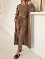 KIRUNDO 3 Piece Lounge Sets for Women Airport Travel Vacation Outfits Spring Cardigan Matching Sleeveless Top Jogger Pants - Image 4