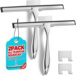 2PACK Shower Squeegee for Glass Doors, Squeegee for Shower Glass，All-Purpose Tile Walls, Bathroom, Window, Glass and Car Windshield, Mirrors and Kitchen-Stainless Steel, 10 Inches, Silver - Image 2