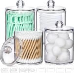 4 Pack Acrylic Qtip Holder Dispenser for Cotton Swabs, Balls, Pads, Floss Picks- Small Clear Acrylic Canister Apothecary Jar Set, Bathroom Essentials Accessories Decor, Vanity Makeup Storage Organizer - Image 2