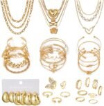 43 PCS Gold Jewelry Set for Women, Delicate Teardrop Hoop Earrings, Elegant Knuckle Rings, Adjustable Bracelets and Necklaces, Perfect Fashion Anniversary Birthday Jewelry Gift Packs - Image 2