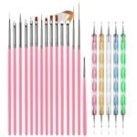 AIBEE 20pcs Nail Art Design Tools, 15pcs Brushes Kit with 5pcs Dotting Pens, PINK - Image 2