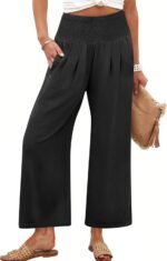 ANRABESS Womens Pants Wide Leg High Waisted Palazzo Pants Summer Flowy Beach Lounge Casual Trousers with Pockets - Image 2