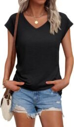 AUTOMET Womens V Neck T Shirts Spring Summer Cap Sleeve Basic Tees Trendy Cute Tops for Work Dressy Casual Beach Vacation - Image 2