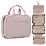 BAGSMART Toiletry Bag Travel Bag with Hanging Hook, Water-resistant Makeup Cosmetic Bag Travel Organizer for Accessories, Shampoo, Full-size Container, Toiletries (Baby Pink, Medium) - Image 2