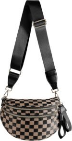 Black and White Checkered Crossbody Bag Bum Bag for Women,Spacious Checkered Purse Fanny Packs Belt Bag - Image 2