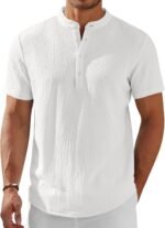 COOFANDY Men's Henley Shirt Short Sleeve Stand Collar Summer Casual Beach Hippie T-Shirts - Image 2