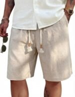 COOFANDY Men's Linen Shorts Casual 9"/ 7" Elastic Waist Drawstring Summer Beach Shorts - Image 2