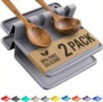 Cooler Kitchen Gray Silicone Spoon Rest for Stove Top with Drip Pad (2 Pack) - Heat Resistant BPA Free Utensil Rest & Kitchen Spoon Holder for Kitchen Counter - Grill Countertop - Spatula Holder - Image 2