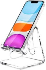 Crpich Acrylic Cell Phone Stand, Portable Clear Phone Stand for Desk, Compatible with Phone16 15 14 13 Pro Max Mini 12 11 Plus SE, Switch, Android Smartphone, Pad, Tablet, Desk Accessories - Image 2