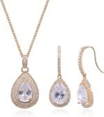 Crystal Wedding Bridal Jewelry Set Teardrop Pendant Necklace Drop Dangle Earrings Set for Bride Bridesmaids Mother of Bride Prom Party Formal Jewelry Set for Women - Image 2