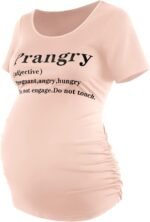 DEBELLY Maternity Shirts Short Sleeve Tops Black Shirts Footprints Pregnancy Ruched Sides Casual Shirt - Image 2