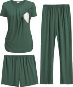 Ekouaer Maternity Nursing Pajamas Set 3 Piece Postpartum Lounge Breastfeeding Pjs Pregnancy Shorts & Pants S-XXL - Image 2