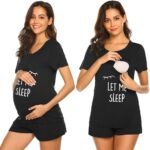 Ekouaer Maternity Pajamas Nursing Pjs for Breastfeeding Shirt and Adjustable Maternity Short Postpartum Sleepwear - Image 2