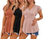 Ekouaer Maternity Shirts 3 Packs Flying Short Sleeve Nursing Tops Pregnancy Clothes - Image 2