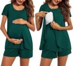 Ekouaer Women's Maternity Nursing Pajamas Set Breastfeeding Sleepwear Double Layer Short Sleeve Top & Shorts Nursing Pjs - Image 2