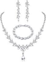 FIASASO Prom Jewelry Set Necklace Dangle Earrings Bracelet Bride Bridesmaid Crystal Bridal Jewelry Set for Wedding Rhinestone Engagement Party Prom Jewelry Set for Women - Image 2