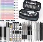 Four Candies 45 PCS School Supplies with Pen Case, 12 Pastel Highlighters, 6 Black Ink Gel Pens, 6 Mechanical Pencils Set for Students Stationary College Essentials (Black) - Image 2