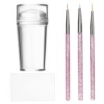 French Tip Nail Stamp Clear Silicone French Tip Tool French Tip Stamp French Manicure Kit French Nail Art Stamper Kit with Scrapers and Nail Art Brushes for French Manicure Home DIY Salon 5 Pcs - Image 2