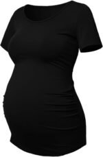 GINKANA Short Sleeve Maternity Tops Shirts Floral Ruched Sides Casual Mama Pregnancy Blouses Clothes - Image 2
