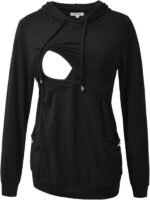 GINKANA Womens Nursing Hoodie Top Sweatshirt Long Sleeve Button Decoration Pockets Shirts Tunic Top - Image 2