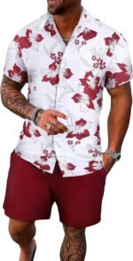 GORGLITTER Men's Vacation Beach Cruise Summer Outfits 2 Piece Shorts Set Hawaiian Button Down Shirt and Shorts - Image 2