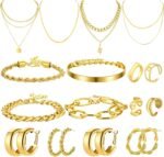 Henoyso 16 Pcs Gold Jewelry for Women Necklaces, Bracelets, Earrings, Knuckle Rings for Valentine's Wedding Parties Anniversary Friendship Birthday Gift - Image 2