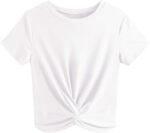 JINKESI Women's Summer Causal Short Sleeve Blouse Round Neck Crop Tops Twist Front Tee T-Shirt - Image 2