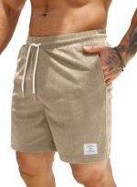 JMIERR Men's Corduroy Shorts Casual Elastic Waist Drawstring Lightweight Summer Beach Shorts - Image 2