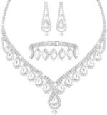 Jewelry Set for Women Wedding jewelry Sets for Brides Elegant Rhinestone Necklace Bracelet and Earring Set for Women Prom Formal bridesmaid Wedding - Image 2