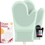 Kitsure Silicone Oven Mitts, Set of 2, Heat Resistant, Oven Gloves with Soft Lining, Non-Slip Kitchen Essentials, Kitchen Gadgets, Apartment Essentials, Great Gift for Cooking, Baking, Mint Green - Image 2