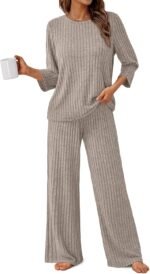 LILLUSORY Womens 2 Piece Lounge Sets Pajamas Matching Outfits 2026 3/4 Sleeve Fall Clothes Vacation Comfy Casual Sweatsuits - Image 2