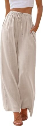 LILLUSORY Women's Linen Summer Palazzo Pants Flowy Wide Leg Beach Pants with Pockets - Image 2