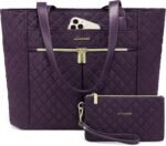 LOVEVOOK Laptop Bag for Women, Stylish Diamond Quilted Work Tote with Clutch Purse, 15.6-inch Purple Tote - Image 2