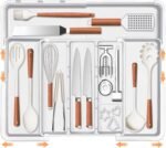 Large Utensil Drawer Organizer Expandable Silverware Organizer for Kitchen Drawer Adjustable Cooking Utensil Holder Cutlery Flatware Tray Spatula Tools Gadgets Storage Dividers Plastic White - Image 2