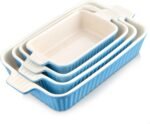 MALACASA Casserole Dishes for Oven, Porcelain Baking Dishes, Ceramic Bakeware Sets of 4, Rectangular Lasagna Pans Deep with Handles for Baking Kitchen, Blue (9.4"/11.1"/12.2"/14.7"), Series BAKE.BAKE - Image 2