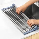 MECHEER Over The Sink Dish Drying Rack, Roll Up Dish Drying Rack Kitchen Dish Rack Stainless Steel Sink Drying Rack, Foldable Dish Drainer, 17.5''x11.8'' - Image 2