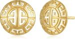 MORGAN & PAIGE .925 Sterling Silver 18K Gold Plated Greek Key Mythology Stud Earrings for Women - Laser Cut Round Greek Pattern Lightweight Jewelry, Hypoallergenic Sterling Silver Earrings - Image 2