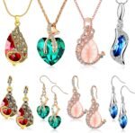 MTLEE 4 Set Peacock Jewelry Sets for Women Crystal Necklace Earrings Rhinestone Waterdrop Pendant Heart Charm Hook Earrings Indian Jewelry Set for Mother's Gift Valentine's Gifts Lover Ladies - Image 2
