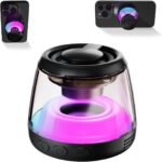 Magnetic Bluetooth Speaker,Wireless Induction Bluetooth Speaker,Mini Portable Cell Phone Stand for iPhone, Lanyard & RGB Night Light,or Home,Outdoors,Pool,Gift (Black-1PCS) - Image 2
