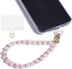 Marble Beaded Phone Wrist Strap,Detachable Phone Bracelet Strap with Tether Tab,Hands-Free Wristlet Strap (Rose Quartz) - Image 2