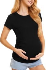 Maternity Shirts for Women – Crew Neck Maternity Top Short Sleeve - Image 2