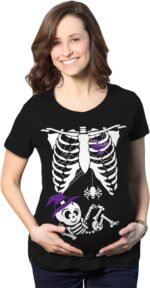 Maternity Skeleton Baby Monster Pumpkin T Shirts Funny Cute Pregnancy Halloween Tees - Image 2