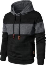 Men’s Sweatshirts Long Sleeve Pullover Patchwork Plaid Jacquard Hoodie Casual Drawstring Hoody Top - Image 2