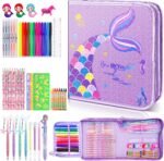 Mermaid Art Craft Kit for Kids, 56 Piece Set with Pencil Case, Markers, Crayons, Gel Pens, Erasers, Stencils, Ruler - Image 2