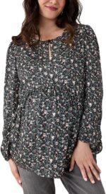 Motherhood Maternity Women's Long Sleeve Empire Waist Keyhole Woven Pregnancy Blouse - Image 2