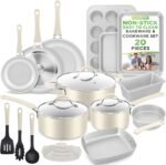 NutriChef 20-Piece Non-Stick Bakeware and Cookware Set - Utensils Including Pots and Baking Pans Made with Durable Aluminum, Tempered Glass Lids, Heat-Resistant Utensils, Easy-Clean Design (White) - Image 2