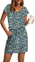 OFEEFAN Summer Dresses for Women 2026 V Neck T Shirt Casual Mini Dresses Tie Waist Sundresses with Pockets - Image 2