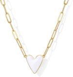 PAVOI 14K Gold Plated Heart Enamel Pendant Necklace for Women | Love Paperclip Chain Necklaces | Blue Pink Purple White Enamel Heart Pendants - Valentines Day Trendy Jewelry - Image 2