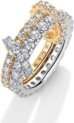 PAVOI 14K Gold Plated Interlocking Ring for Women - Chunky Connected Bands Interlock Stackable Rings for Women - Trendy Cubic Zirconia Two Tone Interlocked Multi-Band Statement Jewelry - Image 2